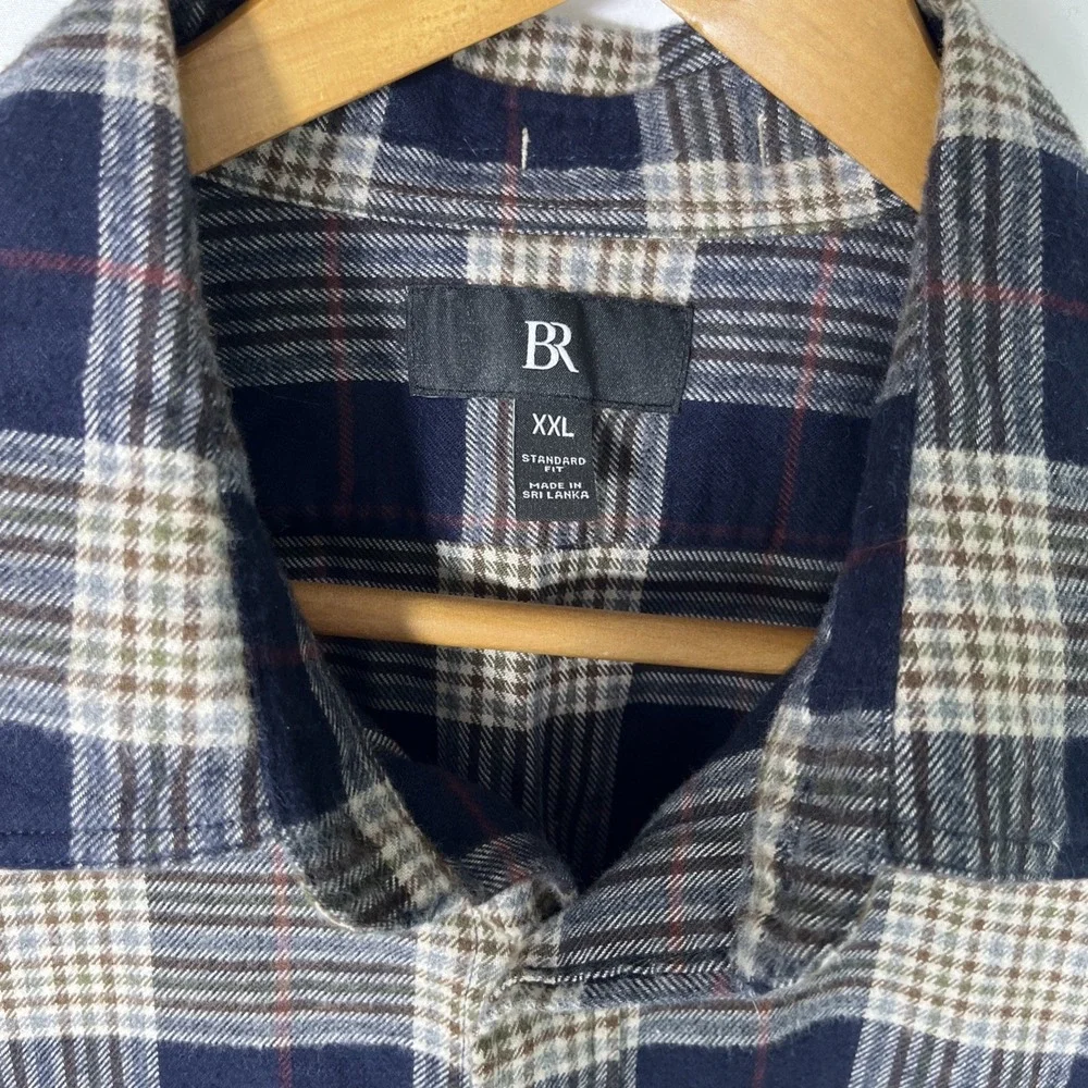 Banana Republic Emiliano Utility Shirt‎ Flannel Men's Navy Plaid Sz XXL SOFT - Picture 4 of 7